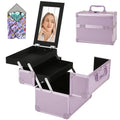 Makeup Train Case with Mirror - 2-Tray Purple Cosmetic Organizer