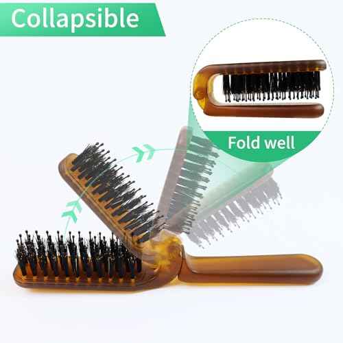 Travel Folding Hair Brush - Portable Pocket Boar Bristle Brush for Men, Women, and Kids - Restore Shine to Thin, Thick, Curly, Straight, Wet, Dry Hair