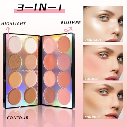 NewBang 16 Colors Blush Contour Highlighter Palette with Brush