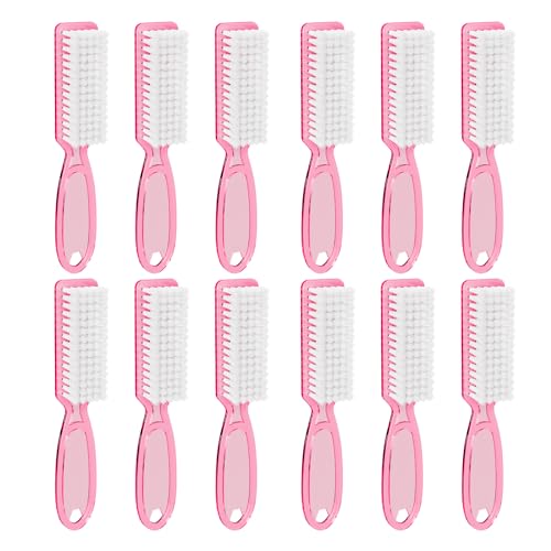 12 Pcs Pink Handle Nail Cleaning Brushes for Manicure & Pedicure