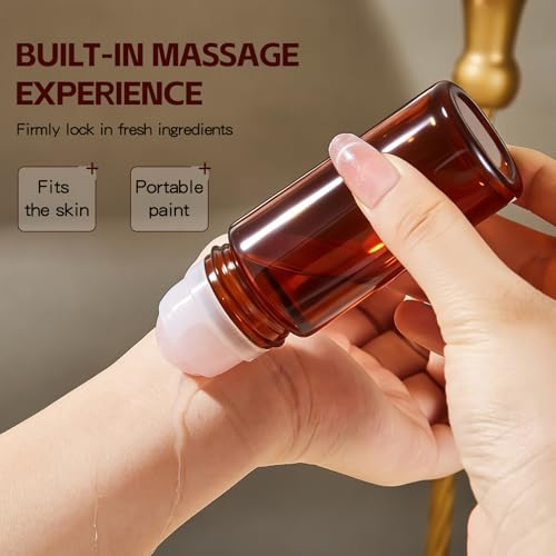 Rose Quartz Essential Oil Roller Bottles - 50ml Refillable Amber Glass (2 Pack)