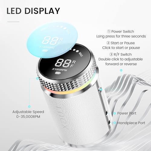L'UGX Professional Nail Drill 35000RPM Waterproof Rechargeable