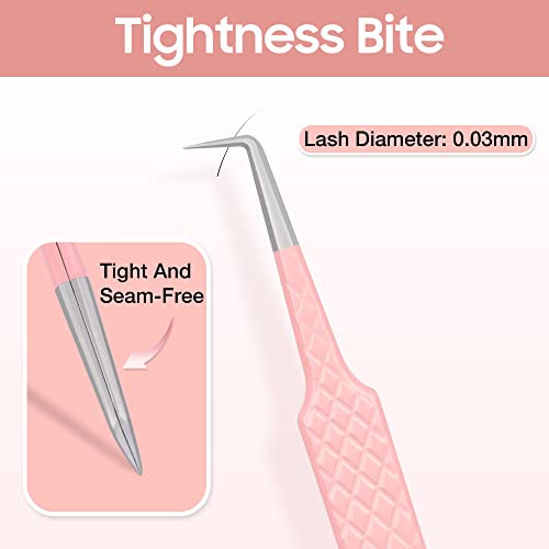 Fiber Tip Lash Tweezers for Eyelash Extensions, Professional Stainless Steel Lash Extension Tweezers for Volume Fan, Precision Supplies Work Best Tool（5Pcs Tweezer Set）