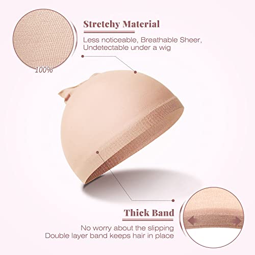 IKOCO Wig Caps for Women, 6Pcs Beige Wig Cap for Lace Front Wig Caps Bulk Stretch Nylon Stocking Caps for Wigs