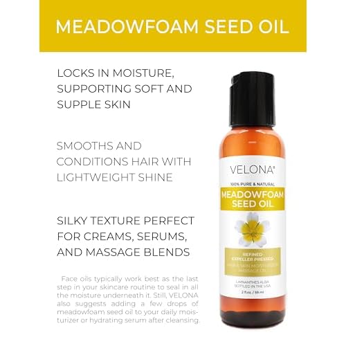 velona Meadowfoam Seed Oill 2 Fl Oz | 100% Pure and Natural Carrier Oil | Refined, Expeller Pressed | Skin, Hair, Body & Face Moisturizing | Use Today - Enjoy Results