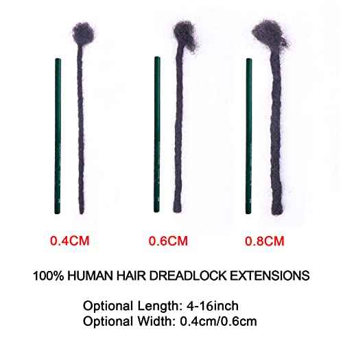 0.4cm Width 4 Inch 60 Strands 100% Human Hair Loc Extensions, Full Handmade Dreadlock Extensions for Men Women Kids Can Be Dyed and Bleached with Needle and Comb 100% Unprocessed Natural Black
