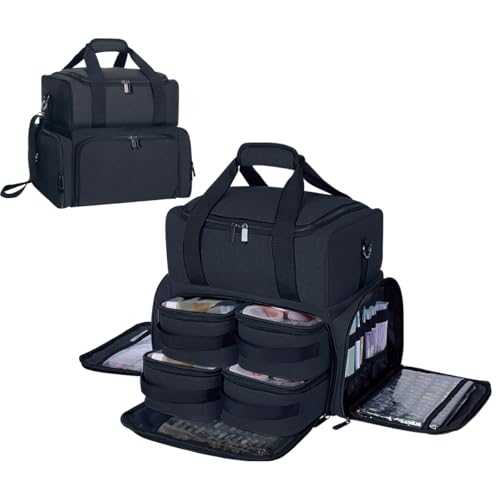 Large Cosmetic Bag with 4 Removable Case and 2 Removable Dividers Double Layer Travel Storage Organizer, Makeup Brushes Storage Section Black