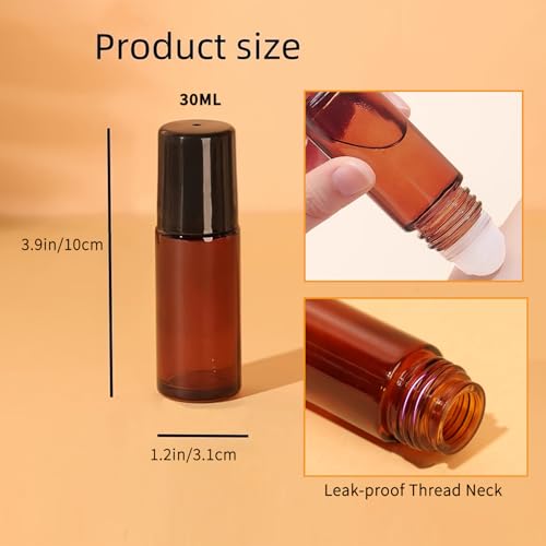 2 Pack Large Amber Glass Roller Bottles with Funnel - 30ml