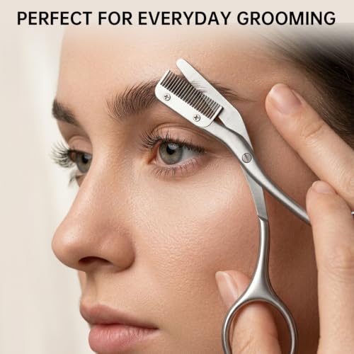 Eyebrow Trimming Scissors with Comb - Professional Grooming Kit, Stainless Steel