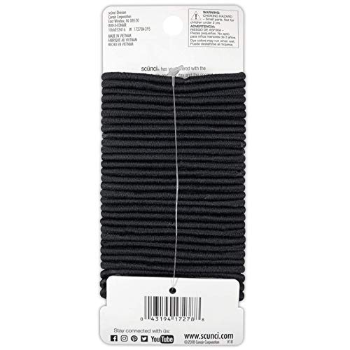 Scunci No-Damage All Day Medium Hold Hair Elastics, Black, 30 Count