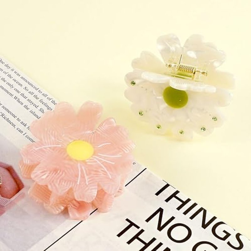 Daisy Hair Clip with Strong Grip - Lightweight Floral Claw Clip