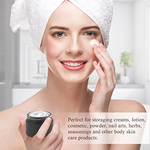 12 Pack 50gram/1.7oz Glass Cream Jars Empty Frosted Sample Containers Refillable Cosmetic Jar Vials with Plastic Wood Grain Lid&Inner Liner for Lotion Face Cream Moisturiser Gel Ointment - Black