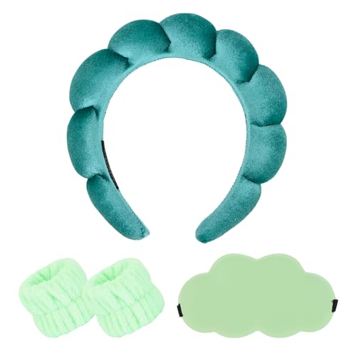 CAVETEE Makeup Headband for Girls Spa Party Favor, Spa Party Decorations Bubble Headband Thick Sponge Headband with Strong Water Absorption for Makeup Removal Skincare Shower (Green)