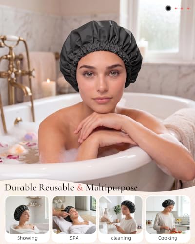 Waterproof Satin Lined Shower Cap for Women | Large Reusable