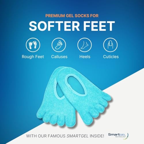 NatraCure 5-Toe Gel Lined Moisturizing Socks for Dry Feet & Heels - Large