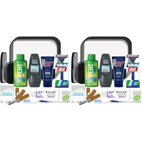Convenience Kits International Men¡¯s Super Deluxe, 16-Piece Kit with Travel Size TSA Compliant Essentials in Reusable Zippered Toiletry Bag (Pack of 2)