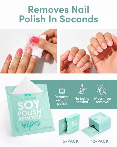 ella+mila Soy Nail Polish Remover Wipes 12 Pack Non-Acetone Travel Size