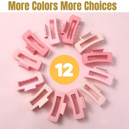 Pink Large Square Claw Clips for Thick Hair, 12-Pack 4.3"