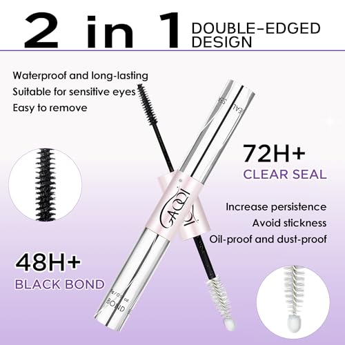 GAQQI Waterproof Lash Cluster Glue & Seal, Long-Lasting Black Eyelash Adhesive - 2PCS