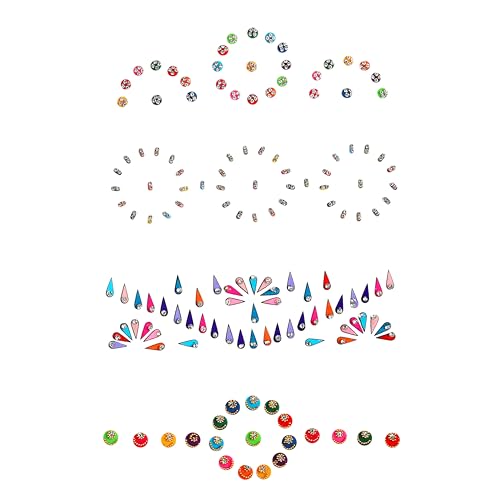 Crystal Bindi Stickers - Pack of 8 Multicolored Forehead Bindis