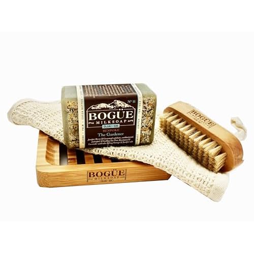 Handmade Goat Milk Soap Giftset-BOGUE No.11XL Gardener Blend Large 6oz+ Juniper Berry & Cornmeal Remove the dirt Healing Essential oils of Tea Tree, Rosemary & Lavender
