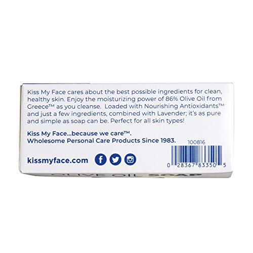Kiss My Face Olive Oil Bar Soap, Non-GMO Certified Vegan Soap Bar, Antioxidant Rich and Moisturizing Soap, Olive & Lavender, 8 Oz Bar