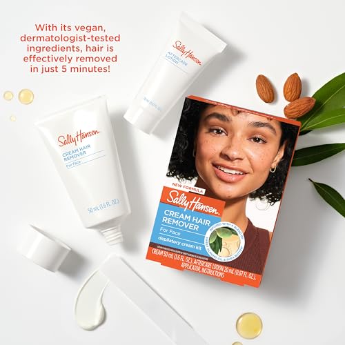 Sally Hansen Hair Removal Cream for Face, 1.7 Fl Oz + Aftercare Lotion - Vegan, Fast-Acting Facial Depilatory with Sweet Almond & Shea Butter, Pack of 1