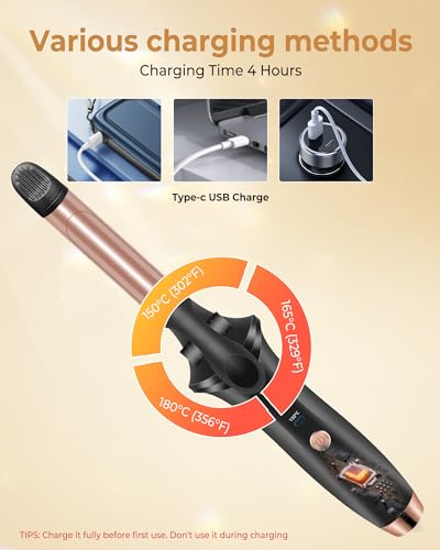 Cordless Rechargeable Curling Iron with USB & 4000mAh Battery