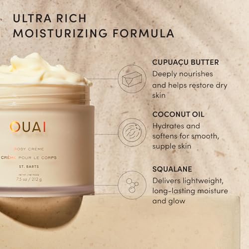 OUAI St. Barts Body Cream - Hydrating Whipped Moisturizer with Cupuaçu Butter & Coconut Oil (7.5 Oz)