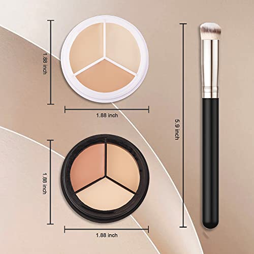 KARNAR 2-Pack Tri-Color Face Concealer Palette with Brush for Under Eye & Face