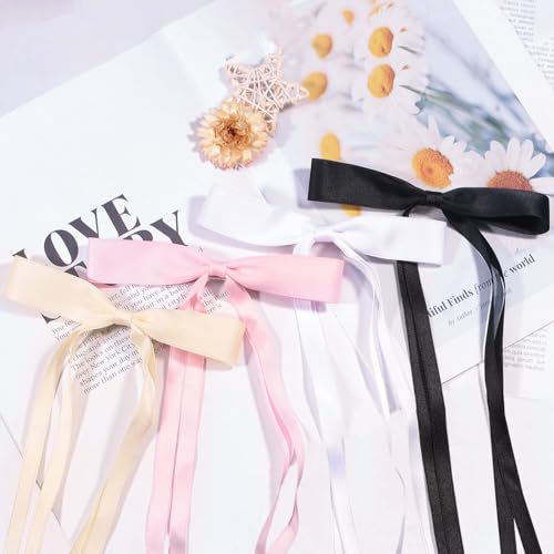 Silky Satin Hair Accessories: Cute Long-Tailed Ribbon Bows With Metal Crocodile Clips For Girls and Women, 12pcs