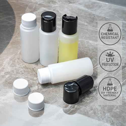4 Pack 2oz Travel Bottles ? TSA Approved HDPE Translucent Squeeze Bottles with Black Disc Tops & 4 Extra Screw Caps, Leak Proof, Durable, BPA Free, FDA Compliant