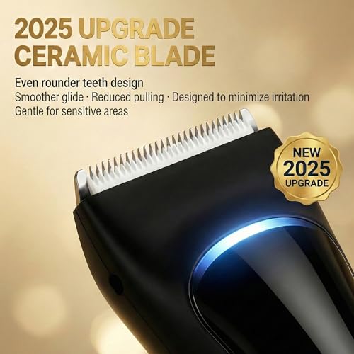 Bekhic¢ç Manscape Groin & Body Hair Trimmer for Men ? Waterproof Pubic Hair Shaver & Ball Groomer with LED Light ? No-Nick Ceramic Blade, 90-Min Runtime, Cordless Wet/Dry Clipper for Sensitive Skin