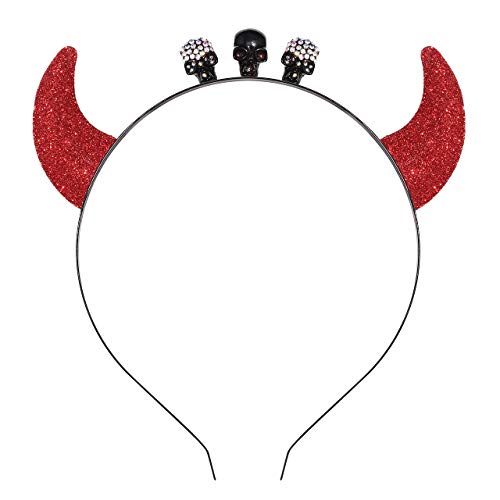 METOBAR Halloween Glitter Devil Horns Headband Sequin Hair Hoops Fancy Skull Rhinestone Headbands for Women Child Paryt Headwear Halloween Costume Accessory