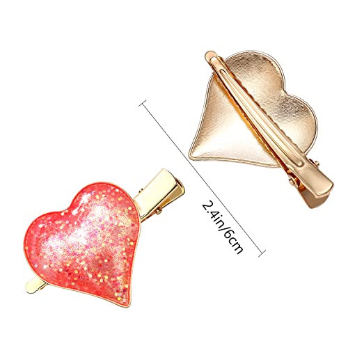 Heart Hair Clips Large Valentine's Day Glitter Heart Alligator Metal Clip Red & Pink Heart Shape Duckbill Hairpins Sweet Love Heart Hair Barrettes for Women Girls Hair Styling Accessory