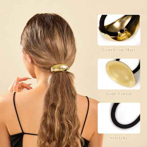 4 PCS Gold Hair Ties for Thick Thin Hair, Hair Accessories for Women Girls, Hair Cuffs Ponytail Holders