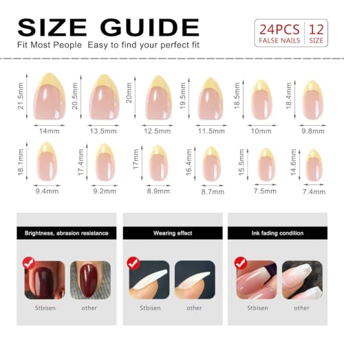 Short Almond Press On Nails - Milky Nude Butter Yellow French Tips 24pc