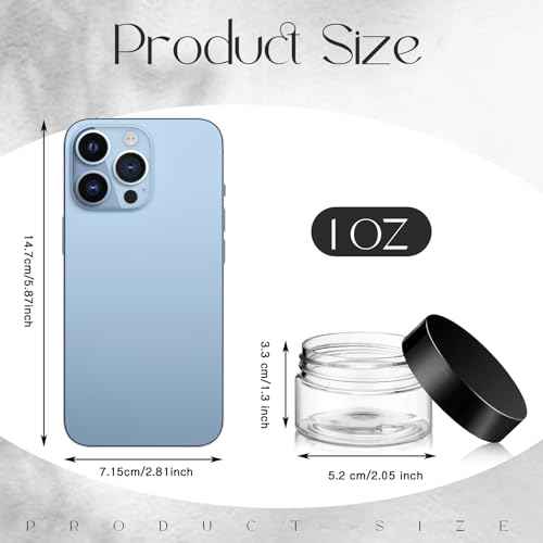 SATINIOR 500 Pcs Plastic Jars Bulk Empty Cosmetic Container Jars with Lids Leak Proof Round Clear Makeup Sample Containers for Creams Lotions Eye Shadow Makeup Products(Black Lids,1 oz)