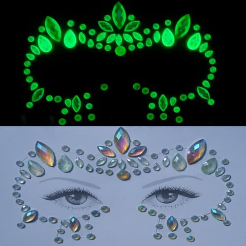 Glow-in-the-Dark Face Gems Rhinestone Tattoo Stickers