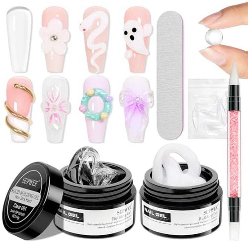 3D Solid Builder Gel Kit - Clear & White Nail Extensions