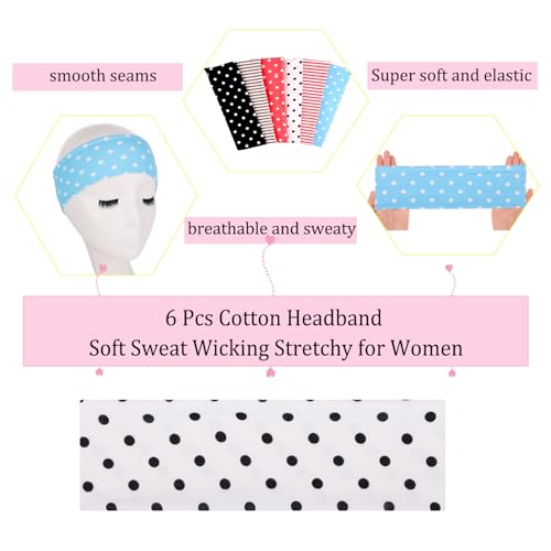 Leeven Polka Dot Headband 6 Pack - Non-Slip Soft Elastic Floral Hairbands Color-22