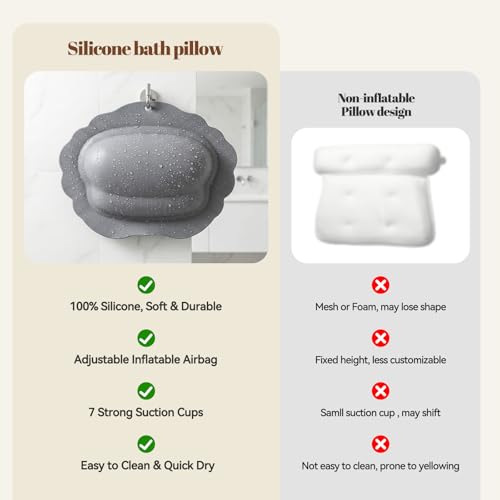 Silicone Bath Pillow with Suction Cups – Adjustable Neck Support