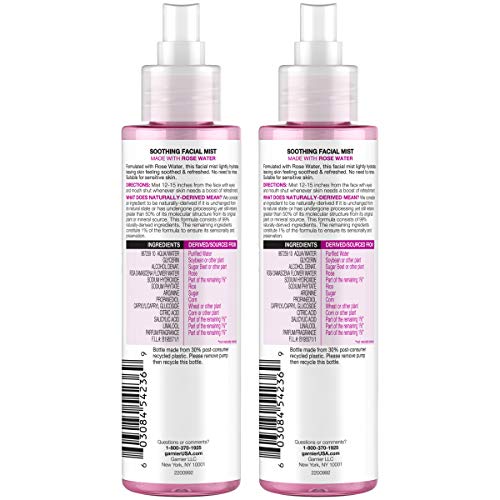 Garnier Facial Mist Spray with Rose Water, 4.4 Fl Oz (130mL), 2 Count (Packaging May Vary)