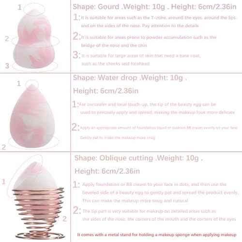 4PCS Pink Dual-Ended Makeup Brushes & Blending Sponge Set, Professional Foundation Concealer Eyeshadow Kabuki Brush with, for Liquid Powder Cream, Vegan & Cruelty-Free