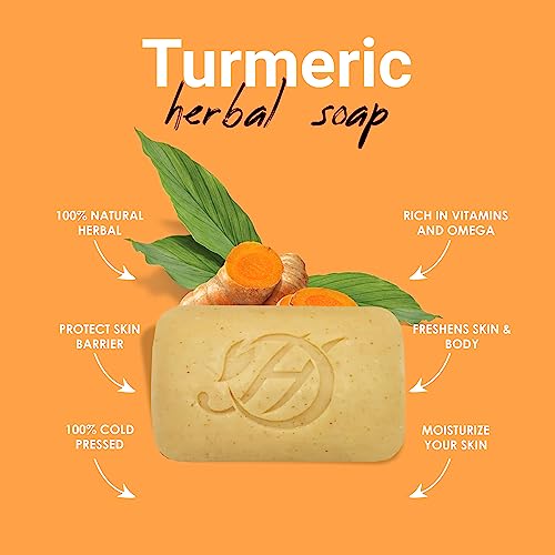 HERBOGANIC Turmeric Herbal Soap | Herbal Bar Soap with Benefits of Turmeric | Nourishes Skin | For Healthy, Radiant Skin | All Natural Bar Soap for Men and Women | 5 oz Bar (Pack of 3)……