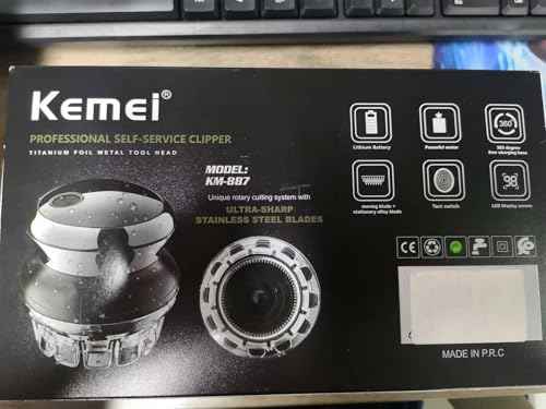 KEMEI Professional Hair Clippers for Men, Automatic Circular Hair Trimmer, Cordless Self-Haircut Kit with LED Display, KM-887 Silvery