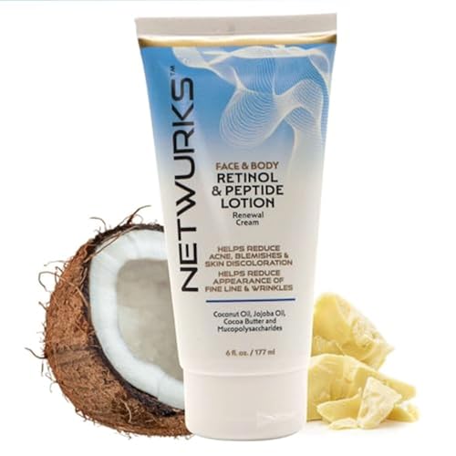 Retinol & Peptide Lotion, Renewal Night Cream for Face & Body to Help Reduce Blemishes & Appearance of Fine Lines & Wrinkles, 6 Fl Oz
