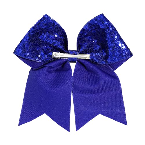 1 Pcs 8" Large Sequin Cheer Bows Clips, Cheerleading Glitter Hair Bow with Alligator Clips Hair Accessories for Cheerleaders Football Competition Sports (Blue)