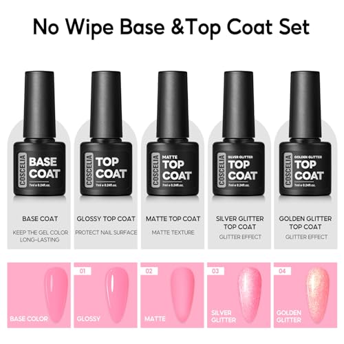 COSCELIA 26-Piece Gel Nail Polish Kit with Base, Matte & Glitter Top Coats
