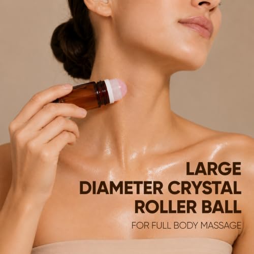Rose Quartz Roller Bottle 50mL | Amber Glass Essential Oil Dispenser